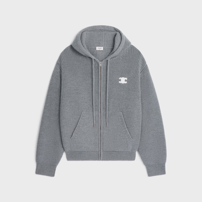 hooded cardigan IN WOOL - MEDIUM GREY -  - 1 | CELINE