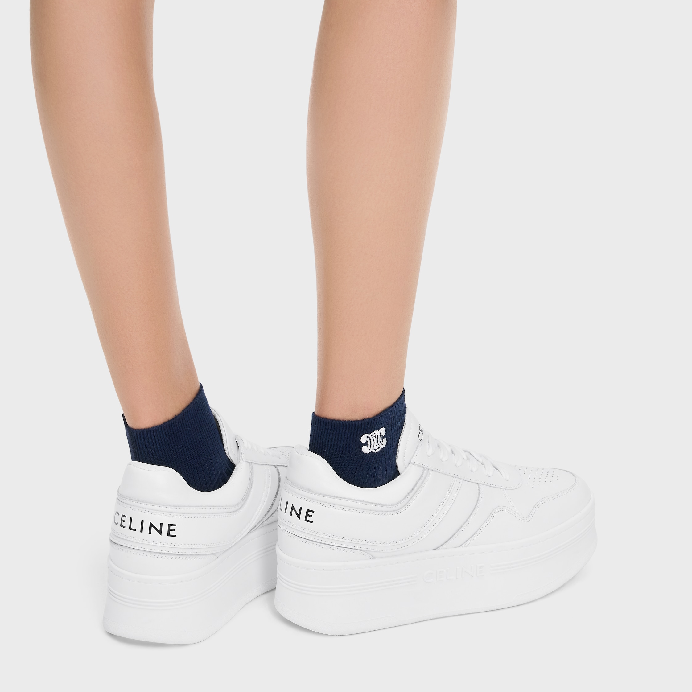 BLOCK SNEAKERS WITH WEDGE OUTSOLE in CALFSKIN - OPTIC WHITE | CELINE