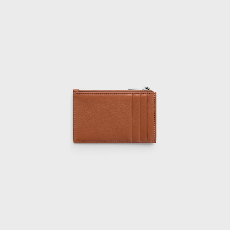 Porte-cartes zipp&eacute; EN AGNEAU LISSE - TAN / BLACK - PORTE-CARTES ET PORTE-MONNAIE - 1 | CELINE