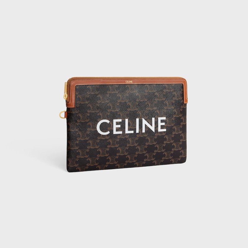 PETITE POCHETTE AVEC DRAGONNE CUIR TRIOMPHE TOILE TRIOMPHE AVEC IMPRIM&Eacute; CELINE - TAN - GIFT FINDER - 1 | CELINE