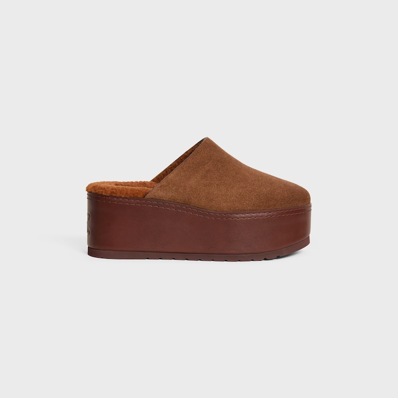 CELINE DANA WEDGE MULE IN SUEDE CALFSKIN - DARK BROWN -  - 1 | CELINE