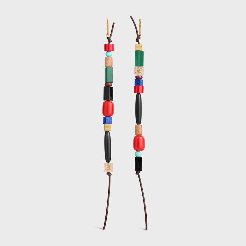 BRINCOS LONGOS ÉTÉ CELINE EM CONTAS DE VIDRO, PEDRAS, ALGODÃO E LATÃO COM ACABAMENTO DOURADO - MULTICOLOR - BRINCOS - 1 | CELINE
