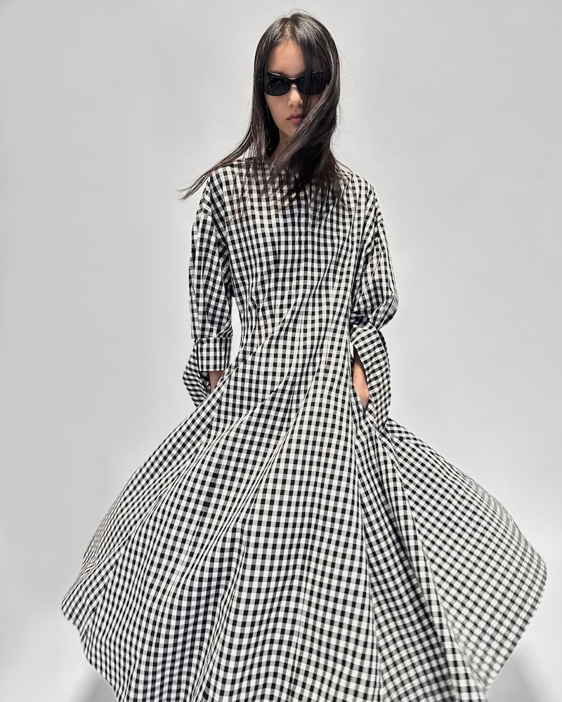 dress IN vichy cotton - NOIR/IVOIRE -  - 1 | CELINE