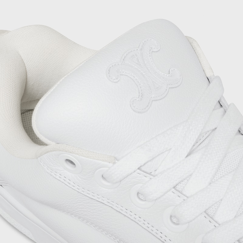 CELINE HUNTINGTON LOW LACE-UP SNEAKER IN GRAINED LEATHER AND MESH - OPTIC WHITE -  - 1 | CELINE