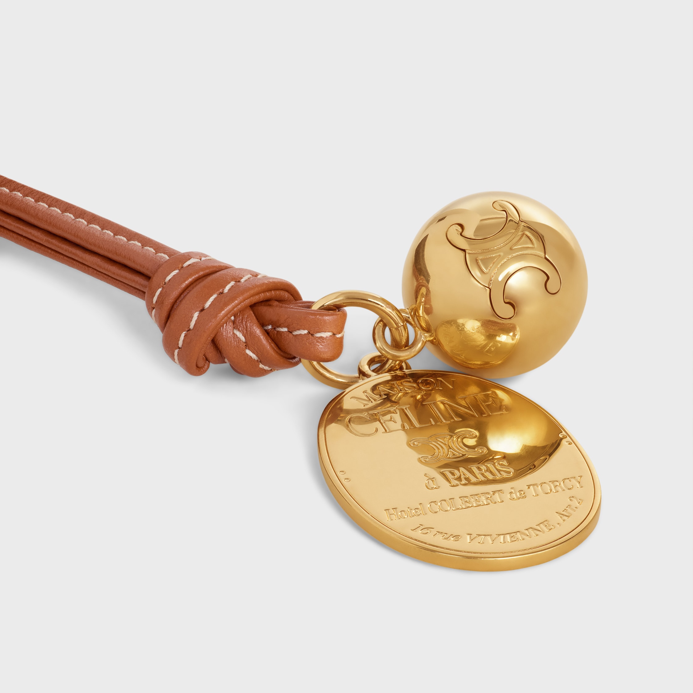 MAISON CELINE MEDALLION CHARM IN SMOOTH LAMBSKIN AND METAL - TAN