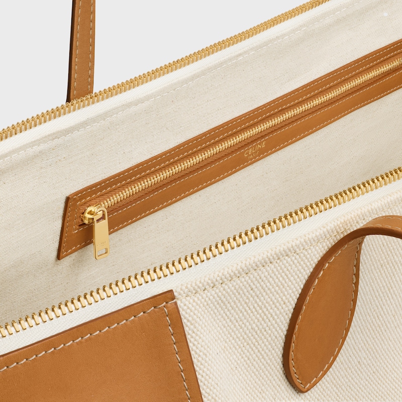 CABAS FRAME EAST WEST IN TEXTILE AND CALFSKIN - NATURAL / HONEY - TOP-HANDLE BAGS - 1 | CELINE