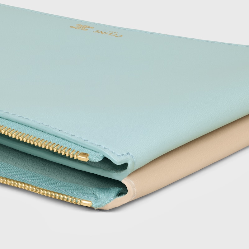 DUO POUCH IN LAMBSKIN - POWDER BLUE / DEEP IVORY - POUCHES AND TECH ACCESSORIES - 1 | CELINE