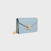 WALLET ON CHAIN MARGO in Shiny calfskin - PALE BLUE - MORE LINES - 2 | CELINE