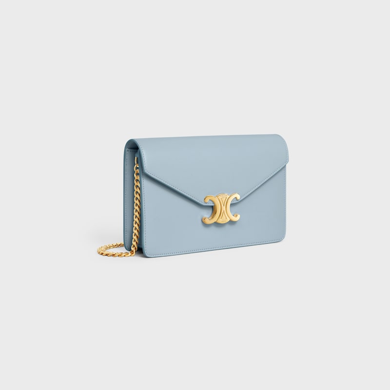 WALLET ON CHAIN MARGO in Shiny calfskin - PALE BLUE - ESSENTIAL GIFTS - 1 | CELINE