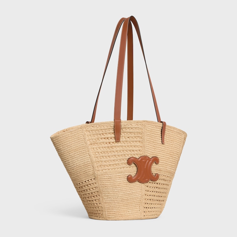 Celine Classic Panier Medium Couffin IN RAFFIA PATCHWORK AND CALFSKIN - NATURAL / TAN - CLASSIC PANIER - 1 | CELINE