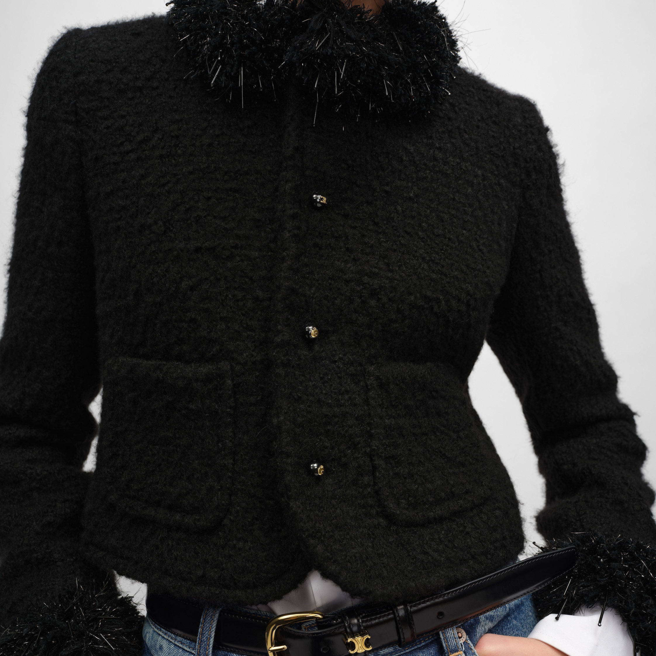 chelsea jacket IN cashmere and wool natté - BLACK | CELINE