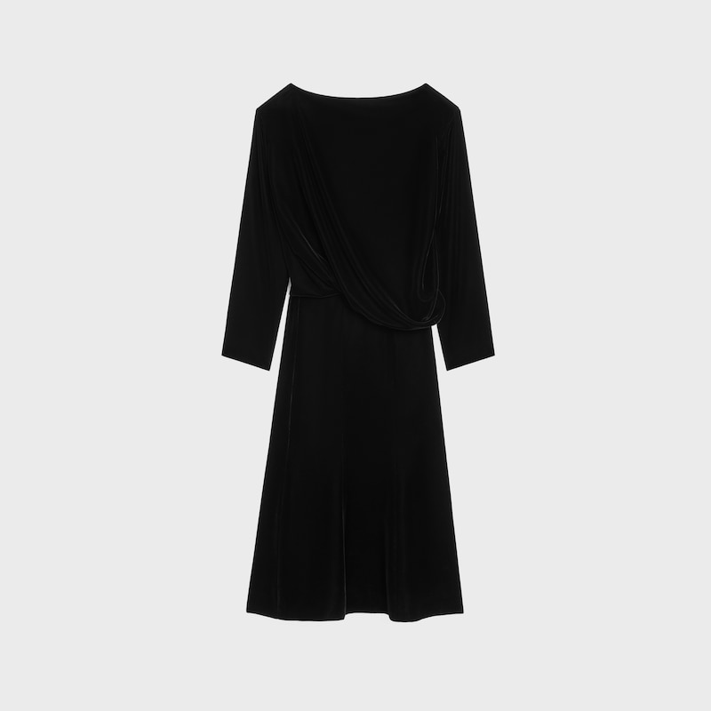 draped dress IN fluid velvet - BLACK -  - 1 | CELINE
