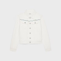 embroidered trucker jacket in raw wash white denim - RAW WASH -  - 1 | CELINE