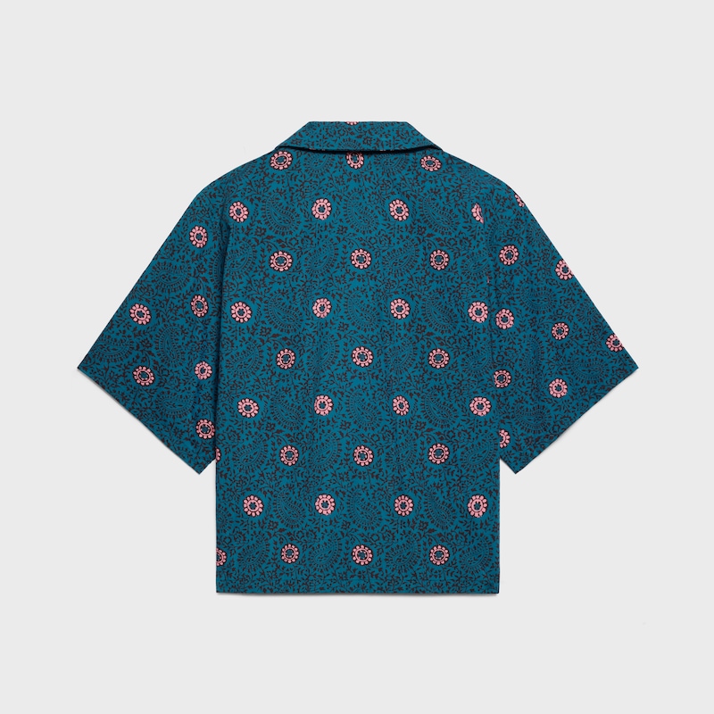 scout shirt IN cotton taffeta - TURQUOISE/NAVY/PINK -  - 1 | CELINE