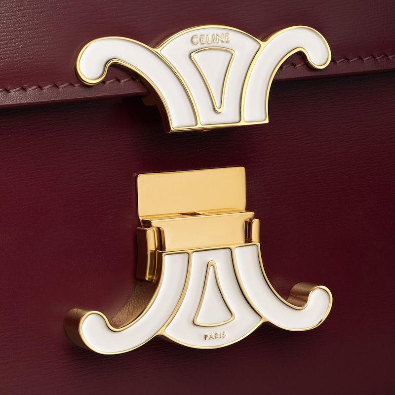 TEEN TRIOMPHE BAG IN SHINY CALFSKIN WITH ENAMEL CLOSURE - SYRAH / WHITE COTTON - NEW - 1 | CELINE