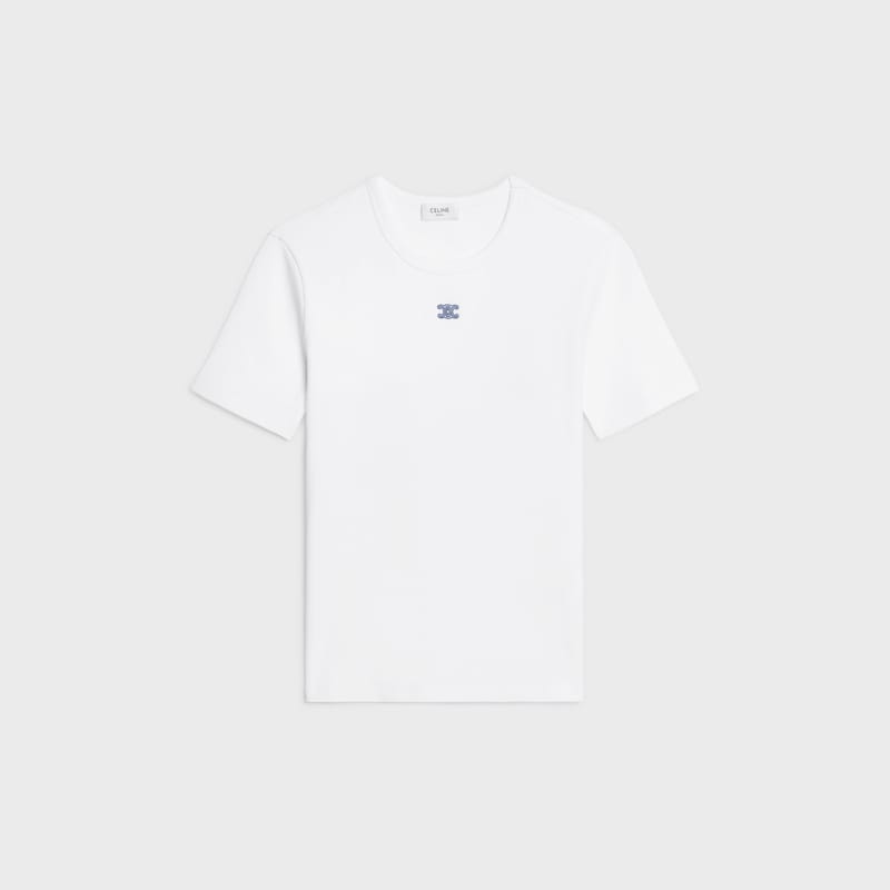 T-shirt Triomphe IN JERSEY DI COTONE A COSTE - OFF-WHITE / BLU NAVY -  - 1 | CELINE