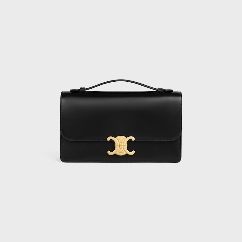 MEDIUM TRIOMPHE FOLIO IN SHINY CALFSKIN - BLACK - WHITE DAY - 1 | CELINE