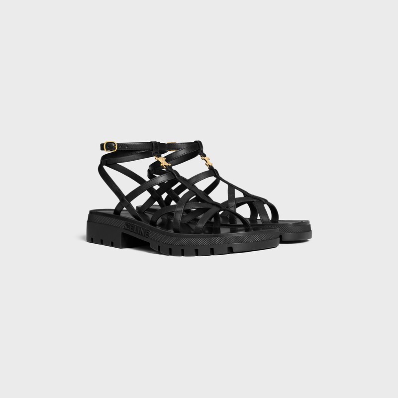 CELINE - CLEA TRIOMPHE STRAPPY SANDAL IN CALFSKIN - VEGETAL TANNING - BLACK -  - 1 | CELINE