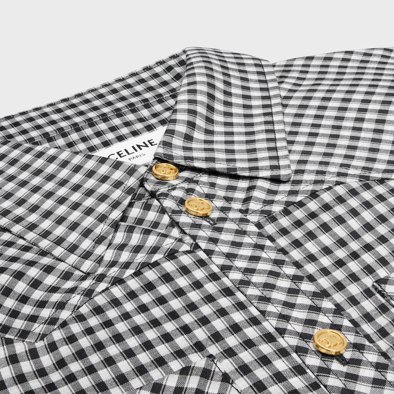 mini shirt dress IN vichy silk - CRAIE/GRIS/BLEU -  - 1 | CELINE