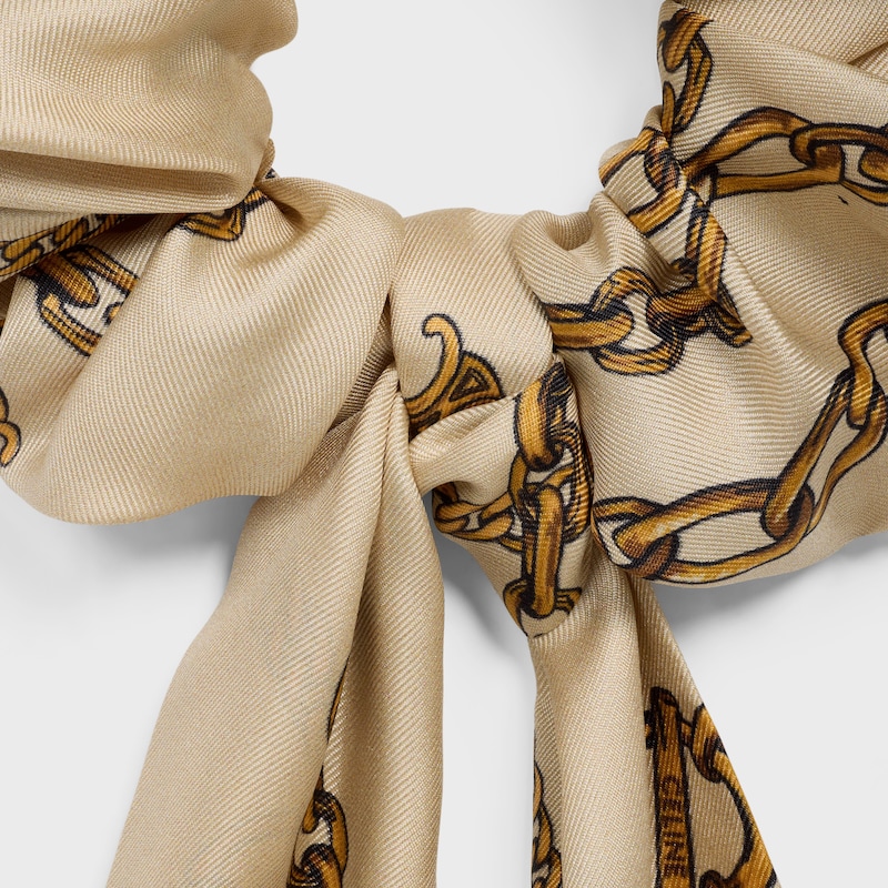 Celine Chains Bow Scrunchy in Silk - BEIGE / Gold - HAIR ACCESSORIES - 1 | CELINE
