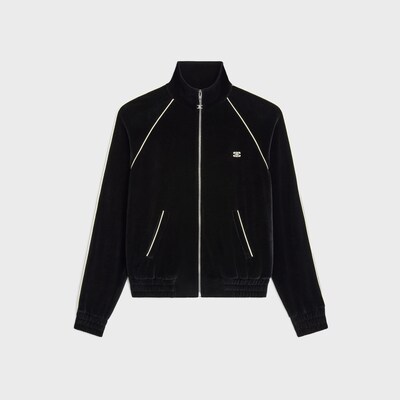 triomphe tracksuit jacket in velvet jersey - BLACK/WHITE -  - 5 | CELINE