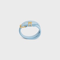 Les Cuirs Celine Double Bracelet in Calfskin and Brass with Gold Finish - GOLD / PALE BLUE -  - 1 | CELINE