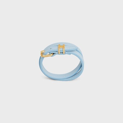 CELINE 레 퀴르 더블 팔찌 - 카프스킨 & 골드 피니시 브라스 - GOLD / PALE BLUE -  - tileIndex | CELINE