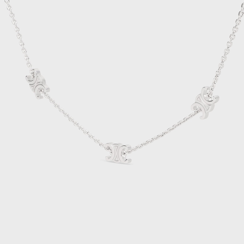 Triomphe Mini Triomphe Necklace in Brass with Rhodium Finish - SILVER - NECKLACES - 1 | CELINE