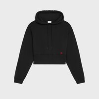 SUDADERA CORTA CON CAPUCHA DE FELPA DE ALGODÓN - NEGRO/ROJO CEREZA -  - 1 | CELINE