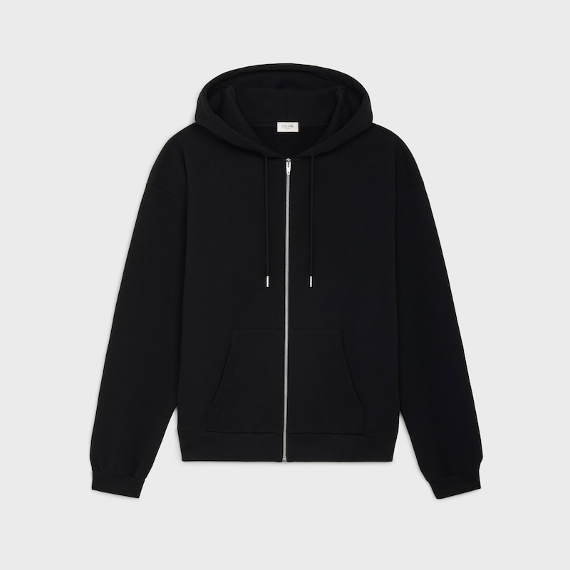 SUDADERA CON CAPUCHA Y CREMALLERA DE FELPA DE ALGOD&Oacute;N - NEGRO / BLANCO -  - 1 | CELINE