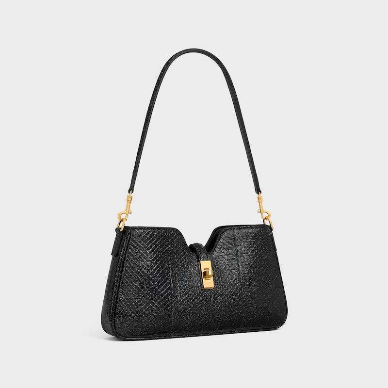 BOLSO DE HOMBRO CAMILLE 16 FLEXIBLE DE PIEL DE PITÓN CON PURPURINA - PURPURINA NEGRA - MÁS MODELOS - 1 | CELINE