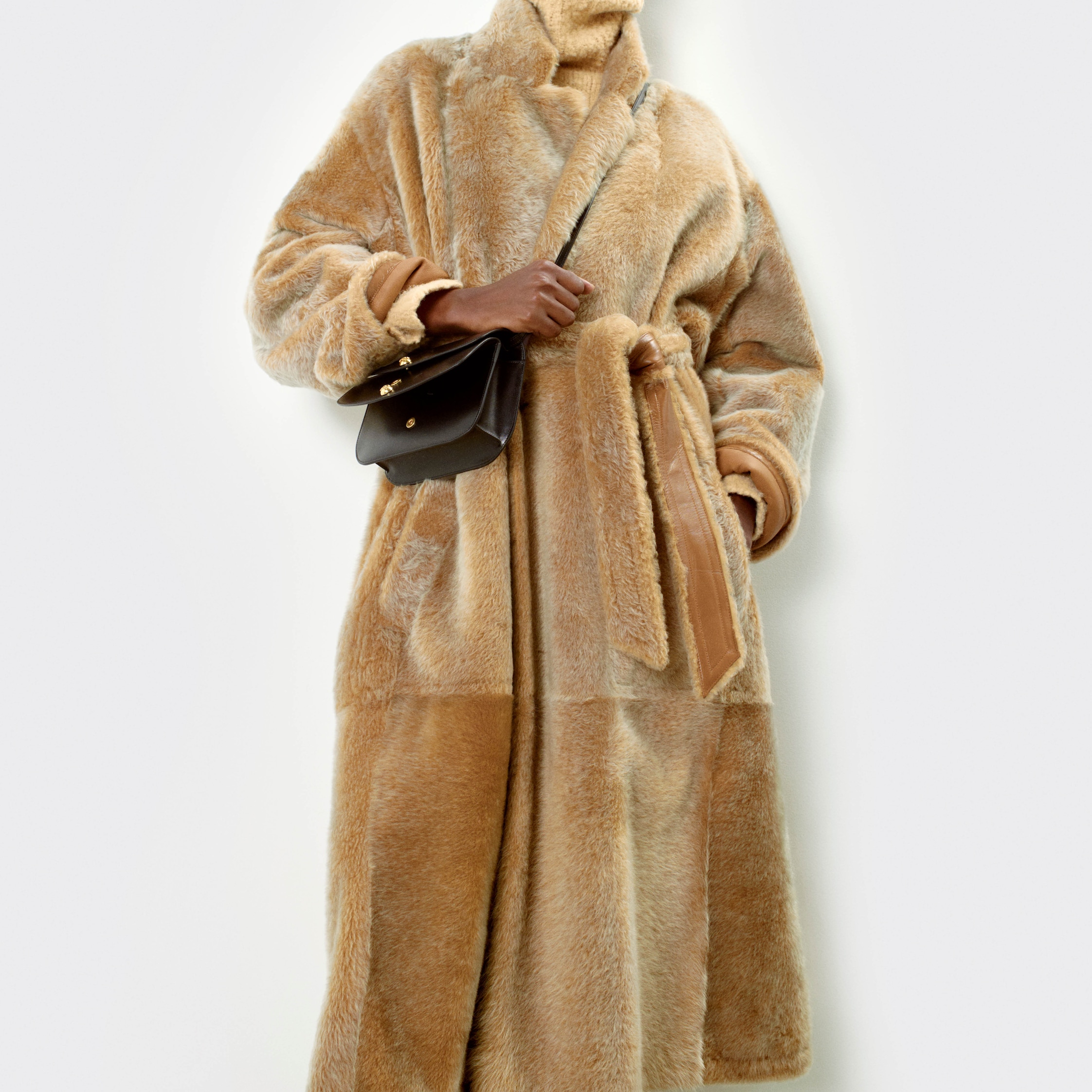 wrapped coat IN lamb shearling - BEIGE | CELINE