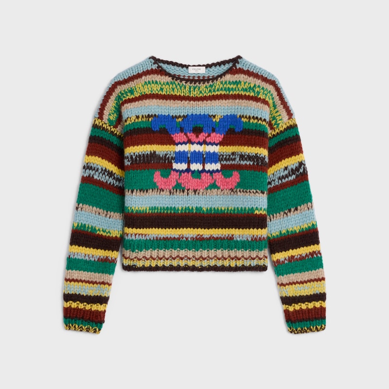 crewneck sweater IN MOULINE ALPACA AND WOOL - GREEN/MULTICOLOR -  - 1 | CELINE