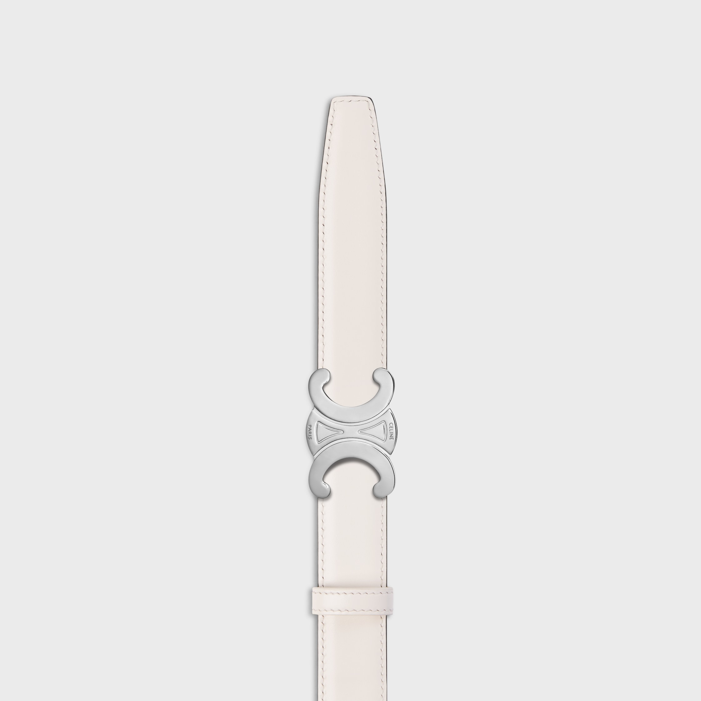 「CELINE」 White Triomphe leather Belt 85 Triomphe Belt 25MM IN Taurillon Leather - RICE | CELINE