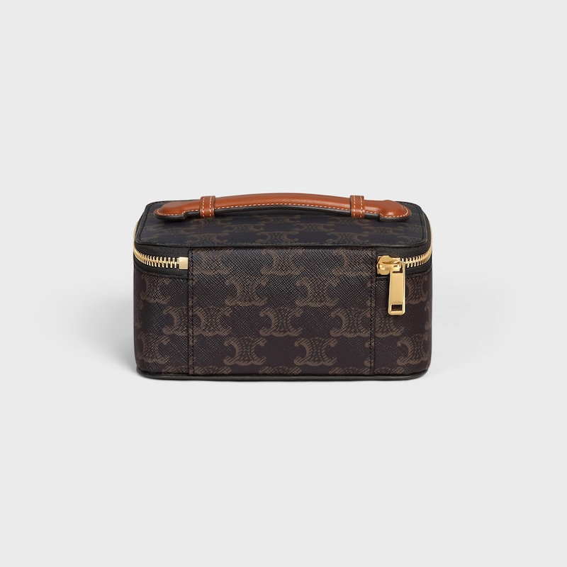 Top Handle Small Toiletry Case in Triomphe Canvas and Calfskin - TAN - TRIOMPHE CANVAS COLLECTION - 1 | CELINE