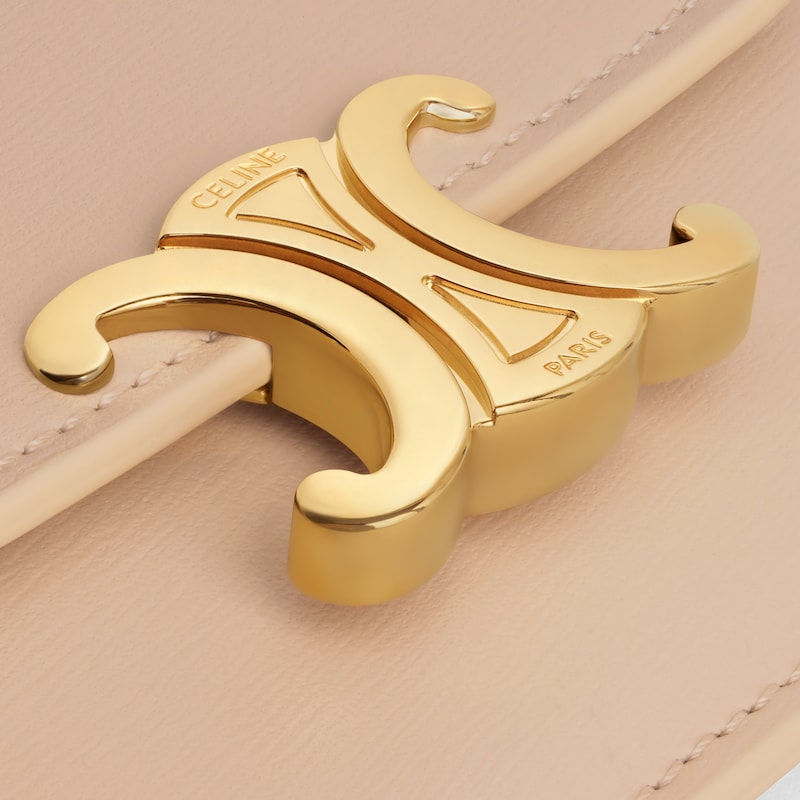 CARD HOLDER WITH FLAP TRIOMPHE in Shiny calfskin - OAT BEIGE - COIN AND CARD HOLDERS - 1 | CELINE