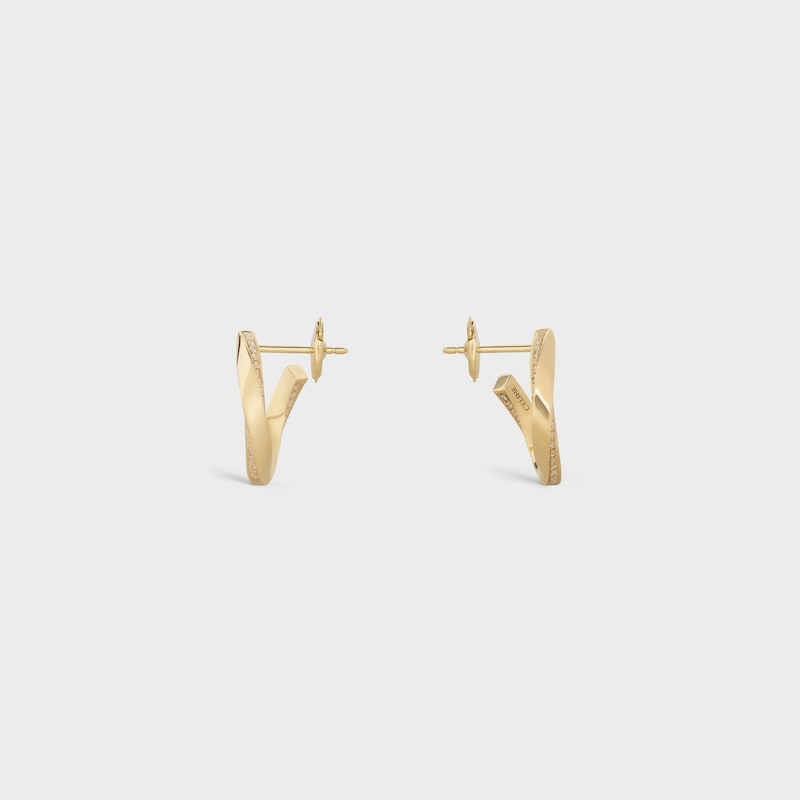 Torsion Earrings in Yellow Gold and Diamonds - Yellow Gold and White - CELINE GRAND SOIR - 1 | CELINE