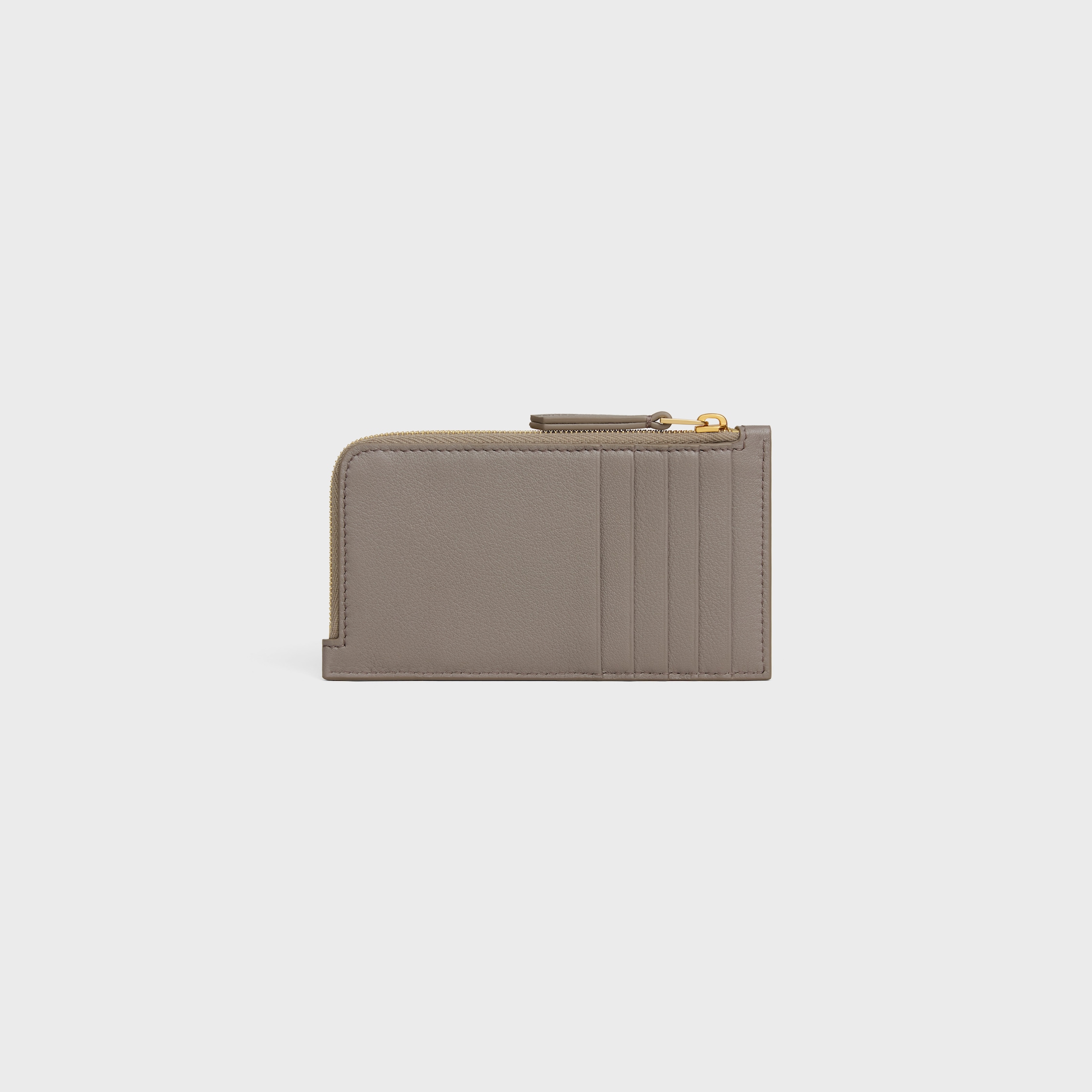 LONG ZIPPED CARD HOLDER IN SUPPLE GRAINED CALFSKIN - PEBBLE