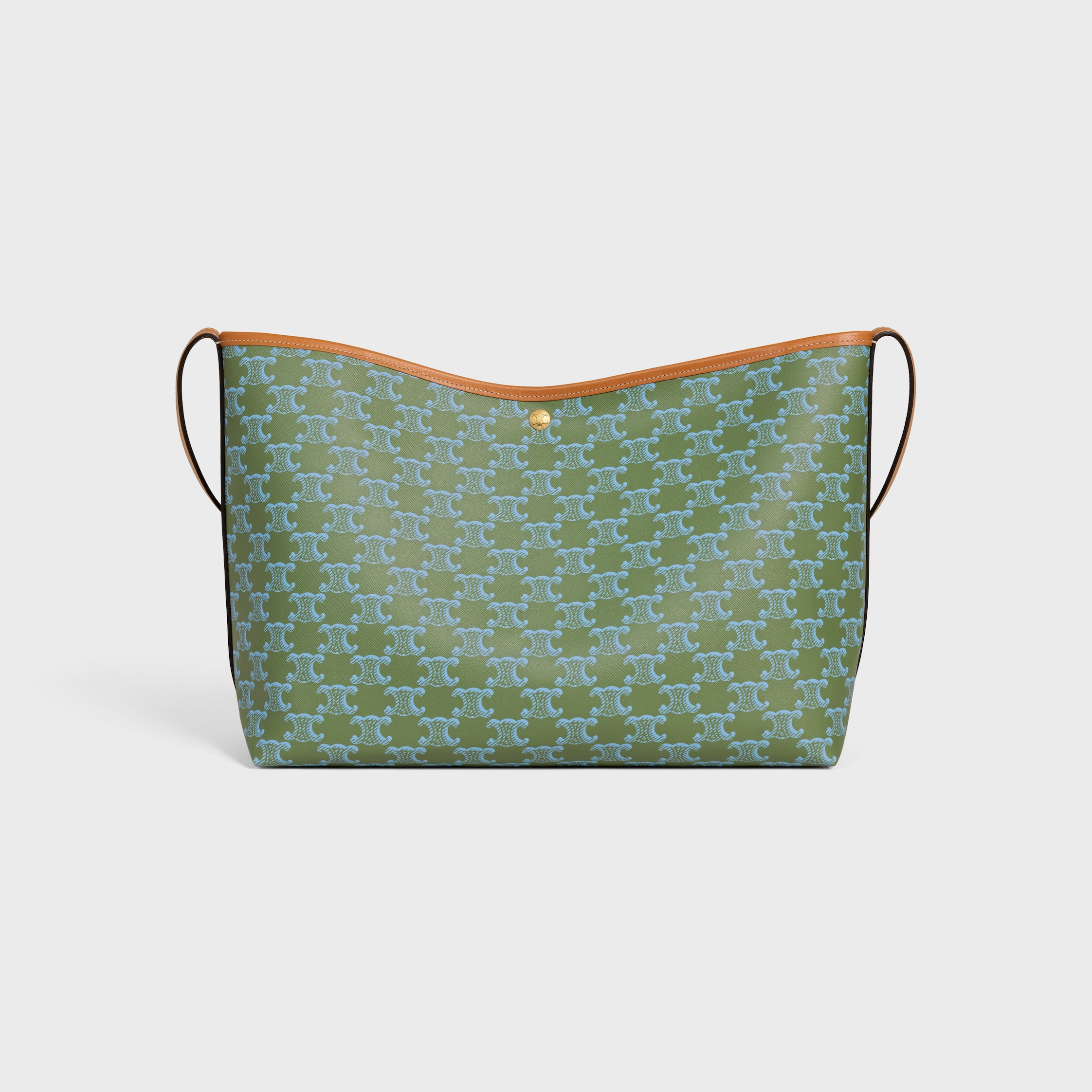 SOFT SHOPPER BAG IN TRIOMPHE CANVAS AND CALFSKIN - LIGHT KAKI