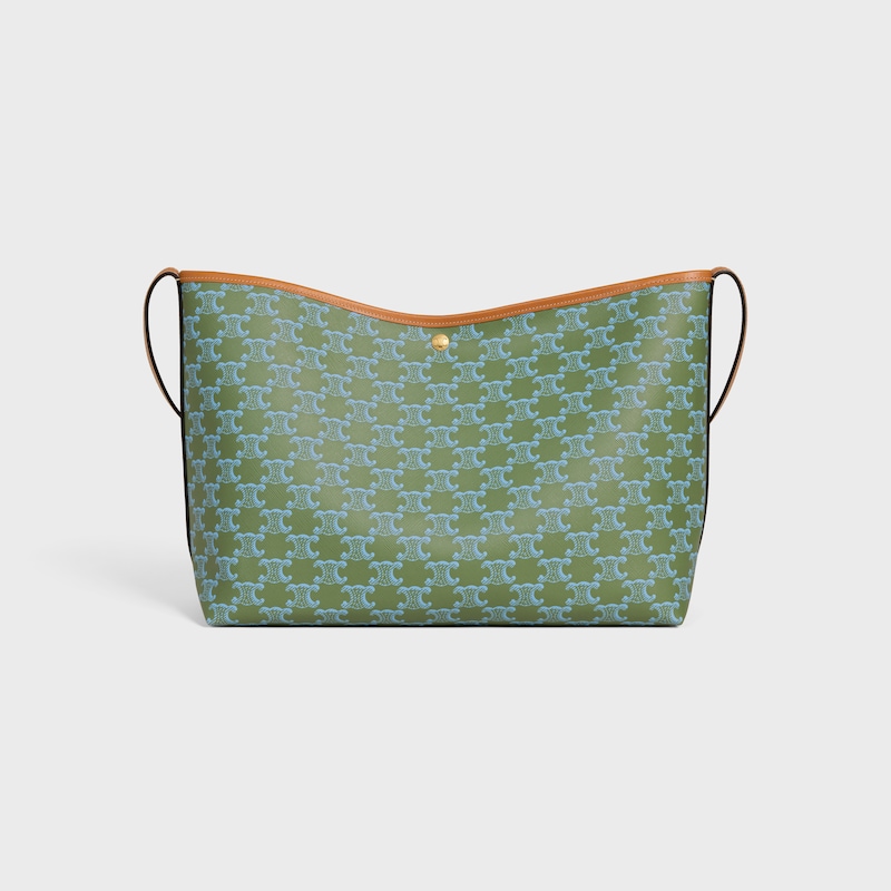 SOFT SHOPPER BAG IN TRIOMPHE CANVAS AND CALFSKIN - LIGHT KAKI / SKY BLUE - HOBO AND TOTE BAGS - 1 | CELINE