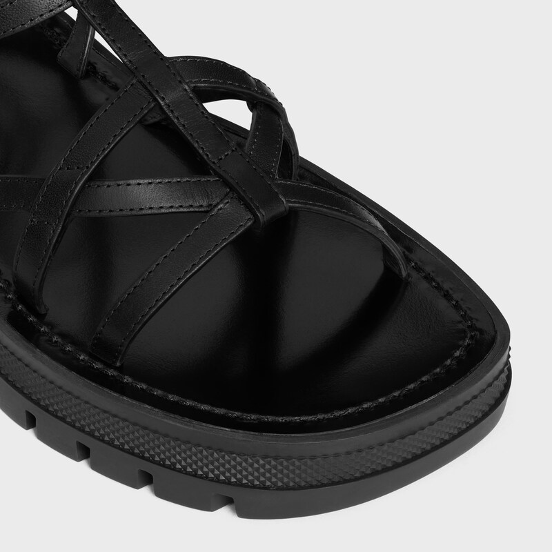 CELINE - CLEA TRIOMPHE STRAPPY SANDAL IN CALFSKIN - VEGETAL TANNING - BLACK -  - 1 | CELINE