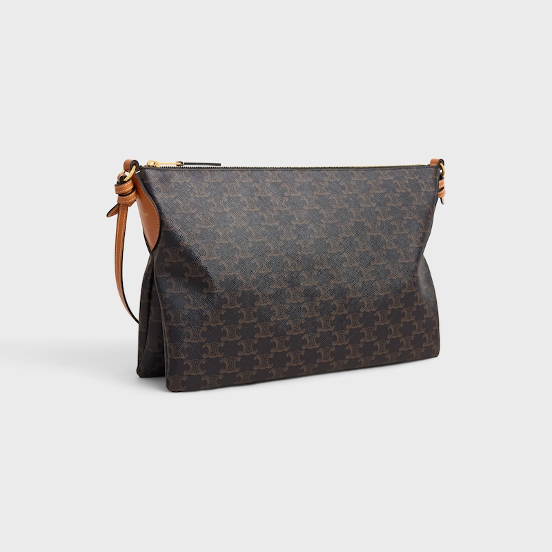duo zipped bag IN Triomphe Canvas and NATURAL calfskin - HONEY - TOP-HANDLE BAGS - 1 | CELINE