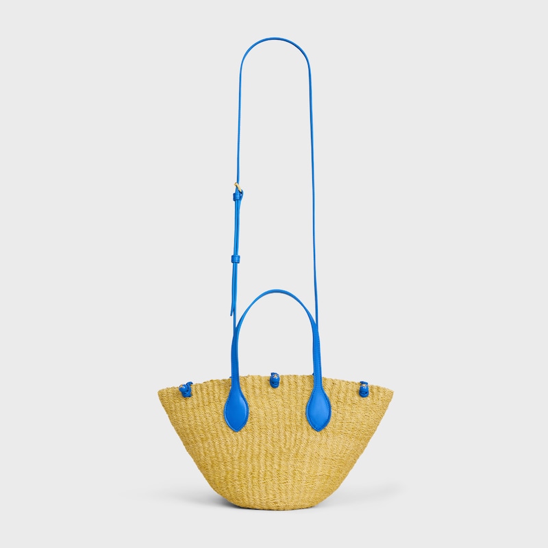SMALL TRIOMPHE BEADS BASKET IN SISAL RAFFIA AND CALFSKIN - NATURAL / ULTRA BLUE - CLASSIC PANIER - 1 | CELINE