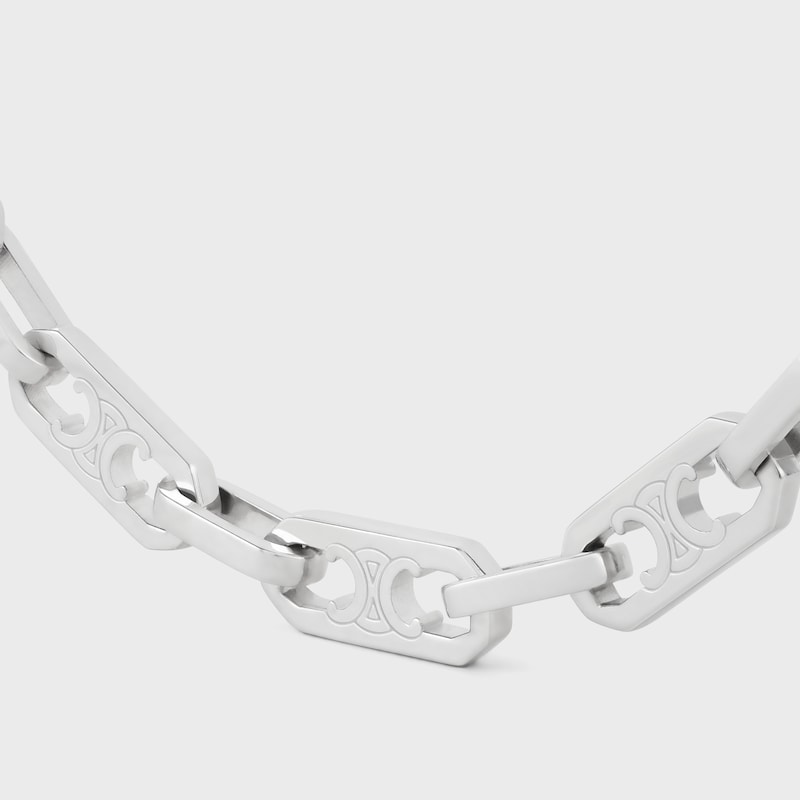 Triomphe Small Octagon Necklace in Brass with Rhodium Finish - SILVER -  - 1 | CELINE