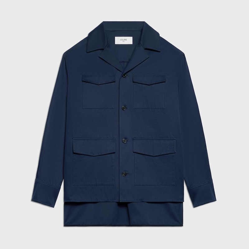 Giacca camicia in raso di cotone - BLU NAVY -  - 1 | CELINE