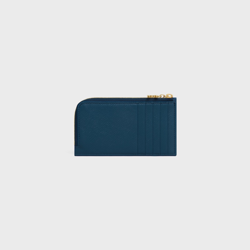 LONG ZIPPED CARD HOLDER IN GRAINED CALFSKIN - TEAL BLUE - COIN AND CARD HOLDERS - 1 | CELINE