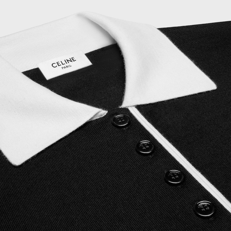 polo sweater IN fine cashmere silk - BLACK/WHITE -  - 1 | CELINE