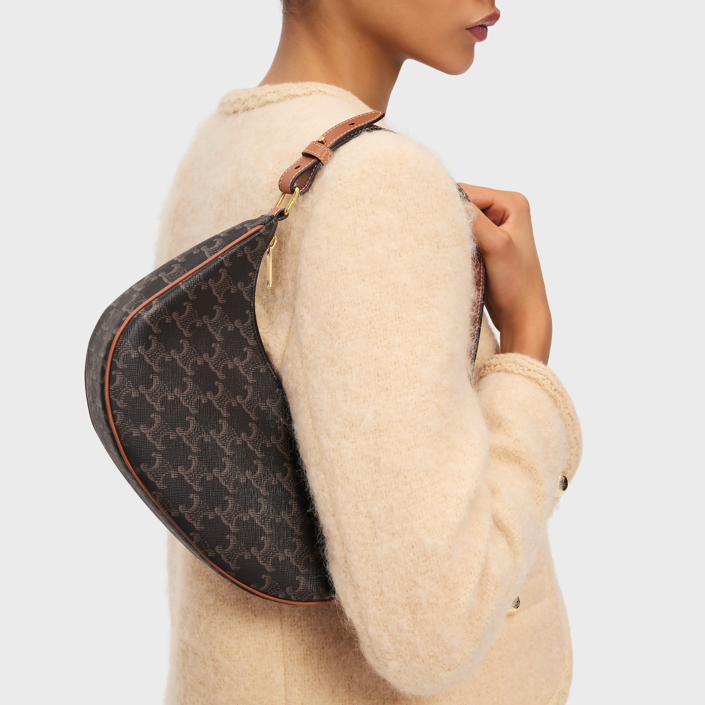 Ava Bag IN Triomphe Canvas and calfskin - Tan | CELINE
