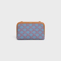 Clutch on Chain IN TEXTILE WITH TRIOMPHE ALL OVER AND NATURAL CALFSKIN - DENIM BLUE / RED - MORE LINES - 2 | CELINE