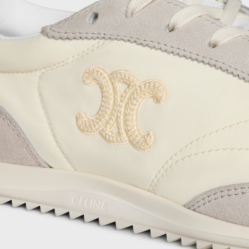 CELINE RACER - SNEAKER BASSE AVEC TRIOMPHE EN NYLON, CUIR DE VEAU VELOURS ET CUIR DE VEAU - Vanille -  - 1 | CELINE